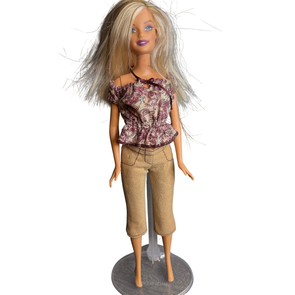 Barbie Doll Blonde Y2K Mattel Wal-Greens Fashion Fun Paisley‎ Glitter Top Boho